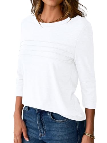 NORACORA Women's 3/4 Length Sleeve Tops Lightweight Crew Neck Dressy Pleated Tunic T Shirts Casual Summer Blouses 20253