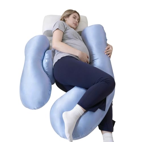 Pregnancy Pillows for Side Sleeping - Adjustable Belly & Back Support Pillow,H Shaped Full Body Maternity Pillow with Cooling Removable Cover, for Pregnant Women and Adults(Blue)