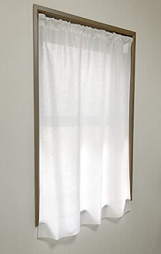 小窓用カーテン 遮熱 UVカット レース 帝人 涼しや リボンタッセル付 おしゃれ バラ柄 KL22114 (幅70×丈120 CM562) [2]