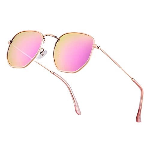 Image of Hipster Hexagonal Polarized Sunglasses Men Women Geometric Square Small Vintage Metal Frame Retro Shade Glasses