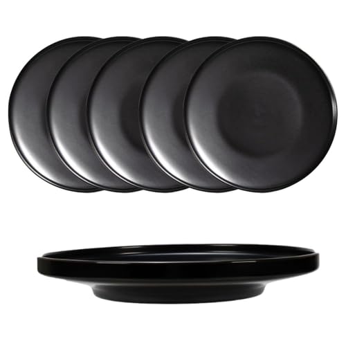 Kadum Platos de desayuno de cerámica negros, 6 unidades, cuencos gourmet, platos llanos de cerámica, 22 cm, color negro, 6 piezas