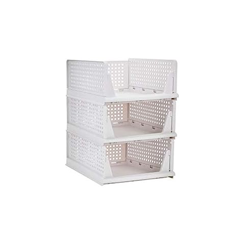 Ygapuzi 3Pack Stackable Clothes Storage Basket Organizer Sliding Cabinet Drawer Shelf DIY Divider Separator Desktop Container for Wardrobe Cupboard Kitchen Bathroom Office (White) Cover