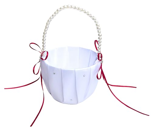 he andi Wedding Flower Girl Basket with Double Heart Rhinestone Decor (Red)