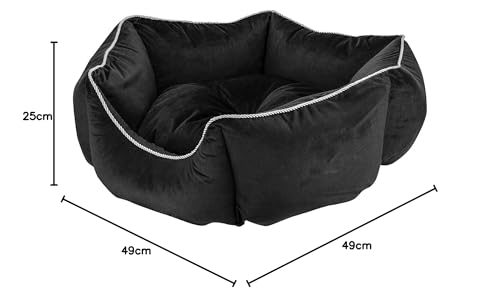 Image of PetLux Velvet Pet Smile Super Soft Reversible Bed for Indoor Cats, Dog Bed for Puppy and Kitty Round Bed, Sofa Basket for a Dog & Cat | Pet Bed With Pillow (M, Black)