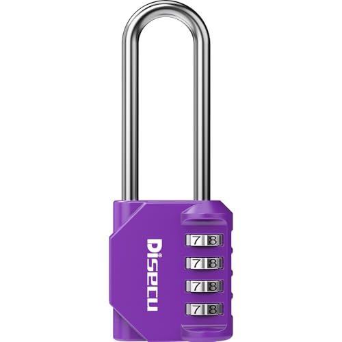 Image of 1 Pack disecu 2.6 Inch Long Shackle Combination Lock, 4 Digit Outdoor Waterproof Padlock for School Locker, Gym Locker, Storage Unit, Gate, Fence, Toolbox, Cabinet (Purple)