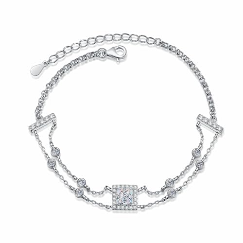 Bracelet Moissanite ajustable argent 925 StarGems bijou femme 16+5cm BX023