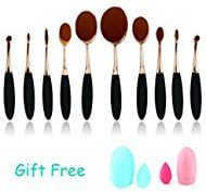 10pcs Oval Brush Set The Original Soft Toothbrush Makeup Sets Foundation Concealer Contour Powder Blush with brush cleaner