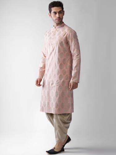 Image of KISAH Men's Kurta Dhoti Set, Cotton Blend, Printed Mandarin Colla Regular Fitr Long Sleeves