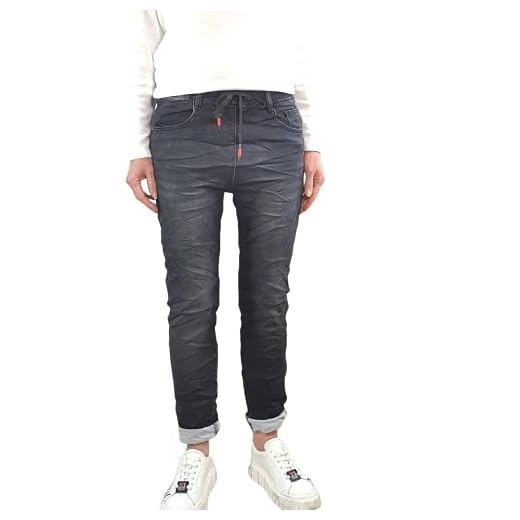 Karostar Damer | Långa jeans byxor av mjuk sweat denim | slip-on byxor av joggingtyg | Athleisure pants, Tvättad svart, 3XL