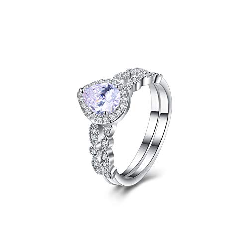 Ever Faith Women's Cubic Zirconia Wedding Bridal Pear Shaped Teardrop Promise Ring Set - Image 3