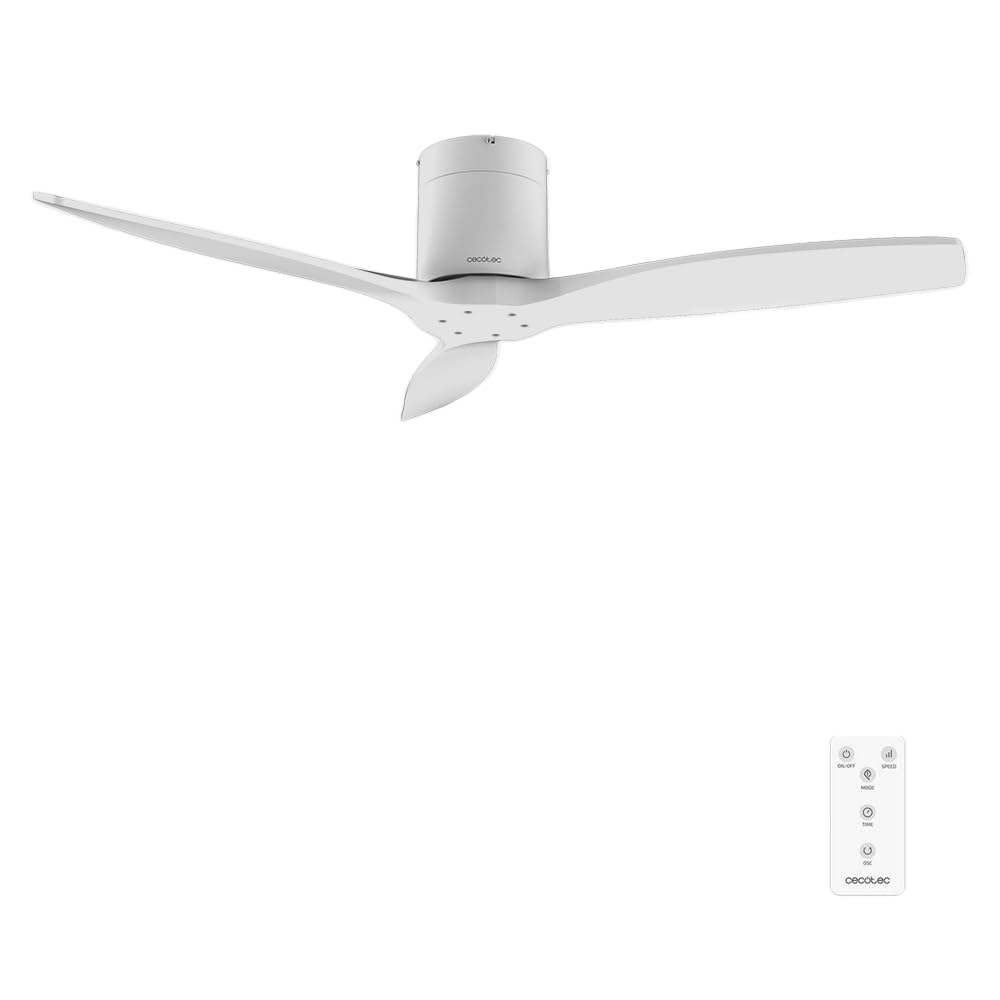 Cecotec Ventilatore da soffitto con telecomando da 52" EnergySilence Aero 5400 Classic White&White. Motore DC 40 W, 3 pale, 6 velocità, timer fino a 8 ore, modalità Winter/Summer