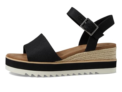 Image of TOMS Women's Diana Wedge Heel Sandal, Leather Upper, Rope-Wrapped Midsole, Adjustable Strap, Buckle, OrthoLite Insole