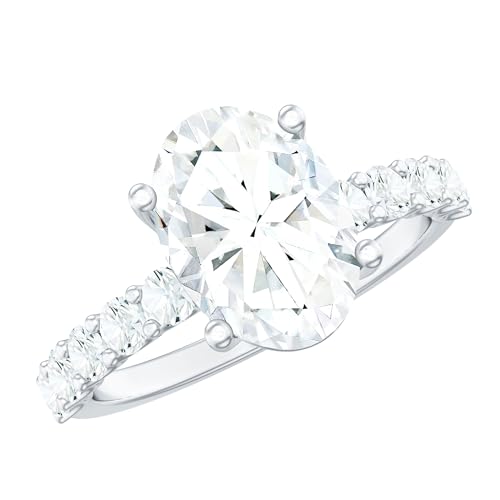 Certified Moissanite 7X9mm Oval Engagement Ring in Silver, D-Vs1 Quality, Moissanite 2 Carat Ring - Ready To Gift