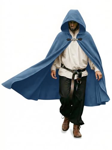 Runcati Mens Renaissance Hooded Cloak Medieval Samurai Witch Vampire Cape Wizard Raven Halloween Costume