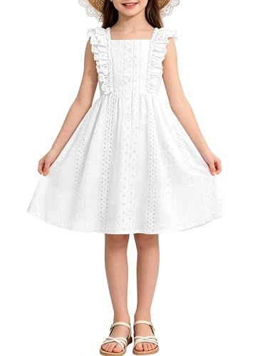 Rolanko Rolanko Girls Dresses Ruffle Cotton Dress for Kids A Line Eyelet Boho