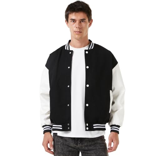 Men's Fashion Varsity Jacket Causal Slim Fit Letterman Baseball Bomber Jackets Windbreaker Lightweight Coat