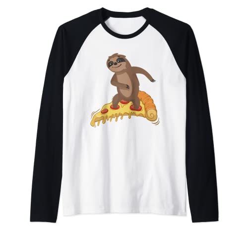 Perezoso Surfing En Pizza Camiseta Manga Raglan