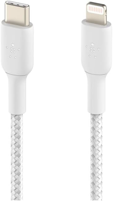 Belkin Apple Certified Braided Lightning to USB-C Charge and Sync Data Cables, 3.3 Feet / 1M, White