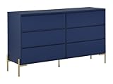 Commode 6 tiroirs - Structure : MDF et métal - Coloris : Bleu laqué et doré - Dimensions : L140 x P40 x H82,5 cm - Style : Art Déco - Une ambiance chic et moderne avec la commode KORASA !