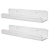 Huji Clear Invisible Contemporary Floating Acrylic Shelf with Rounded Corners Display Bookshelf Modern Rack Collectibles Books Photos Art Toys Decor Kids Room Kitchen Spice Rack (2 Shelves, 16 Inch)