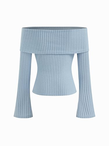 Image of CIDER Off The Shoulder Tops for Women Long Sleeve Going Out Y2K Tops Knit Pullover Fall Outfits Trendy