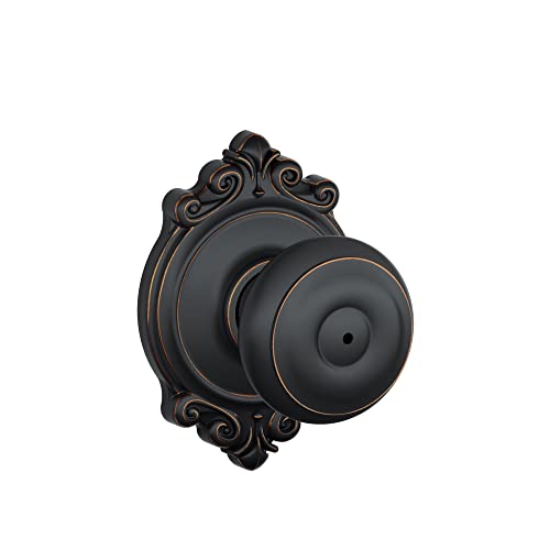 Schlage F40 GEO 716 BRK Georgian Door Knob with Brookshire Trim, Bed & Bath Privacy Lock, Aged Bronze #1