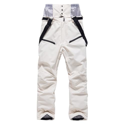 Pantalones de esquí con aislamiento térmico para mujer, impermeables, resistentes al viento, con forro polar, overol cálido de snowboard para esquí, beige, L - imagen 7