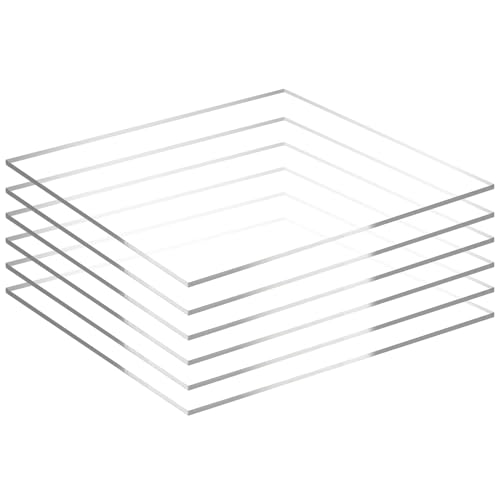 Image of 6 Pack 12 inch x 12 inch Clear Square Acrylic Sheets 1 /8 inch Thick (3mm) Cast Acrylic Plexiglass Sheet Transparent Plastic Sheets for Sign, Laser Engraving and Cutting, Crafting, DIY Display Projects