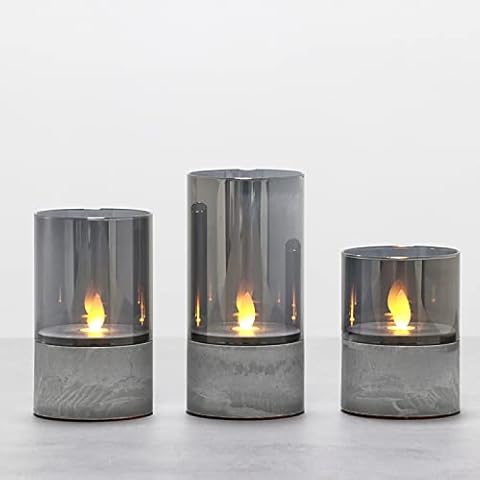Fanna 3 Grau flammenlose Flackernde Led Kerzen im Glas Industrieller Stil Cover