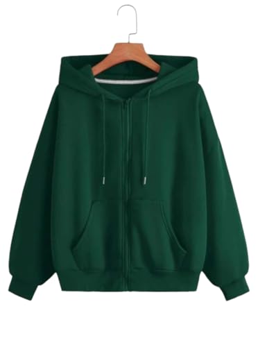 Image of Rabboni Women's Solid Zip-Up Hoodie Jacket | Full Sleeve Hooded Sweatshirt with Kangaroo Pockets | Casual Winter Wear Hoodie for Women