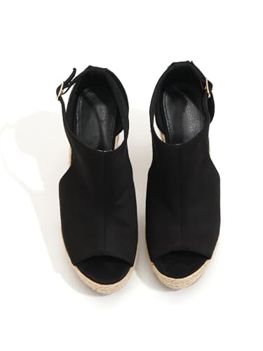 Chic Espadrille Wedge Sandals - Stylish Peep Toe with Cut-Out Detail, Adjustable Buckle Strap, Stiletto Heels, and Comfortable Platform - Perfect Trendy Footwear for Your Summer Holiday 520-12