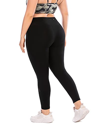Plus Size Leggings, Black Mesh Yoga Pants For Women With Pockets High Waisted Tummy Control & Squat Proof Workout Leggings Black 2Xl #TOP2