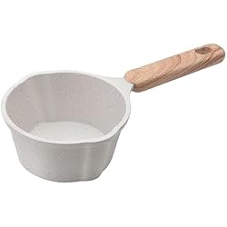 Cacerola De Madera F Fityle Cacerola para de Leche de 280ml con Mango de Madera, Utensilios de Cocina pequeños, Calentador de Leche y café, Cacerola pequeña, Revestimiento, Blanco