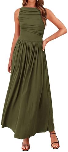 BTFBM Women Casual Dress 2025 Summer Sleeveless Ruched Maxi Dress...