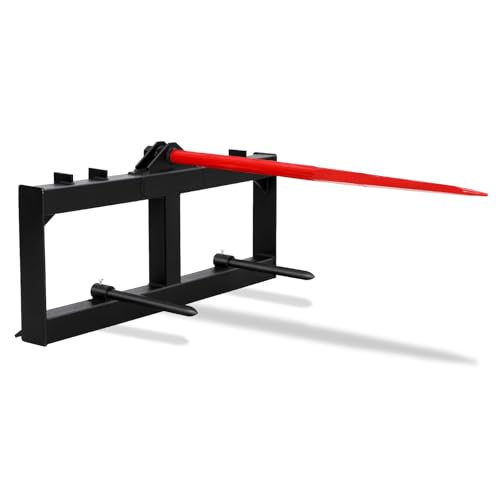 49 Hay Spear Attachment Bale Spears 3000lbs Loading Capacity Quick Attach for Bobcat Tractors & Skid Steer Loader with 1pc 49 Red Hay Spear & 2pcs 17 Black Stabilizer Spears Spike Fork Tine