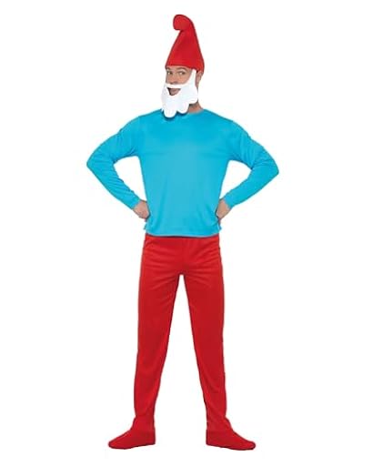 Funidelia Disfraz Oficial de Papá Pitufo para hombre, Incluye top, pantalón con cubrebotas, cola y gorro con barba, Los Pitufos - Traje para adultos para fiestas, Carnaval y Halloween, Talla XXL | Ya disponible en tu tienda friki favorita! En mundofriki.es!