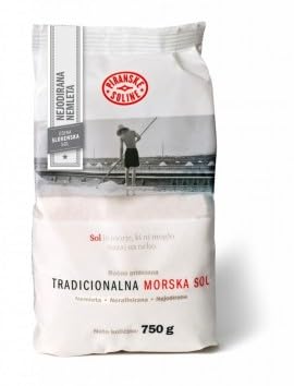 Sal marina tradicional gruesa no yodada sin refinar (bolsa de 750 gramos) - Sal marina totalmente orgánica y sin refinar - Buena para cocinar y sal de mesa (26 oz)