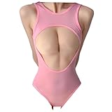[OLYOLY] 過激 穴あき ハイレグレオタード スク水 ブラジリアン コスプレ 下着 Oバック オープンバスト 濡れ透け スケスケ セクシー ランジェリー 水着 (01 ピンク)