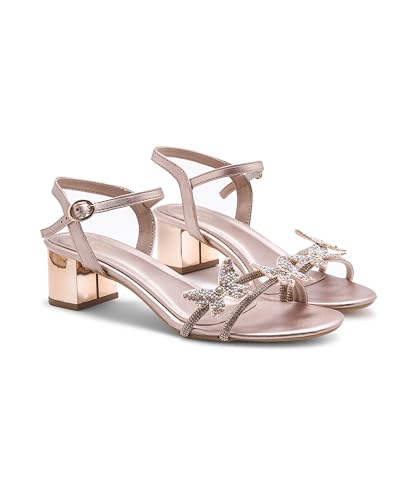 Image of JM LOOKS Butterfly Heels Heeled Sandals Rhinestone Crystal Butterflies Heels Open Round Toe low Block Heels 2 Inch Women's Ankle Strap Shoes