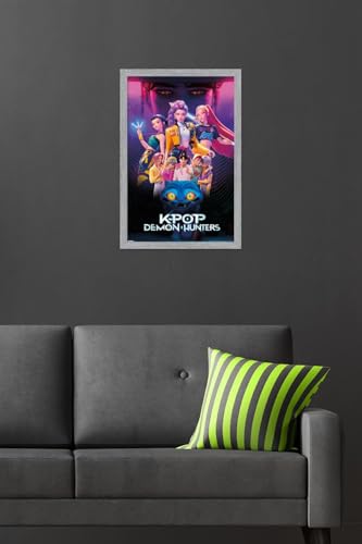 Image of Netflix KPop Demon Hunters (2025) - Group Wall Poster, 22.4L inch x 14.7W inch, Gray Framed Version