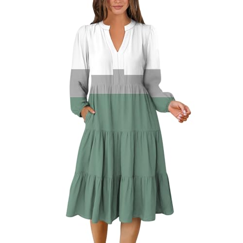 Dresses for Women UK Long Sleeve Floral Print Retro V Neck Flowy Swing Tiered Bohemian Midi Dress with Pockets,Long Sleeve Dresses for Women UK Maxi Ribbed Dress Wedding Guest Teenagers,u165k