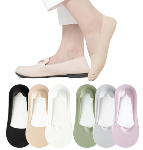 Image of No Show Socks for Women, Non Slip Nylon Thin Footies Invisible Silky Low Liner Socks for Loafers Flats 6 Pairs
