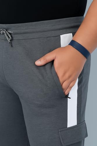 Image of Plus Size Lycra Track Pant for Men | Stretchable Jogger Pants | Side Stripe Cargo Design | Daily, Gym & Sports Wear