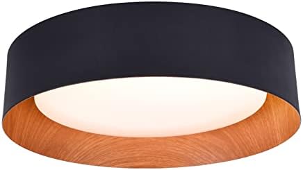 Bargeni Kitchen Flush Mount Ceiling Light,Black with Wood-Grain Finish