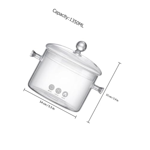 Casserole en verre 1350ml transparent avec double poignée pour cuisson