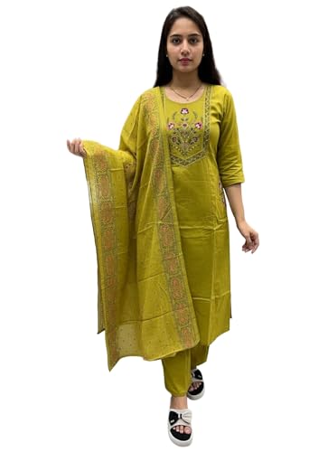 Ensemble kurta droite viscose femme vert costume indien avec palazzo XL