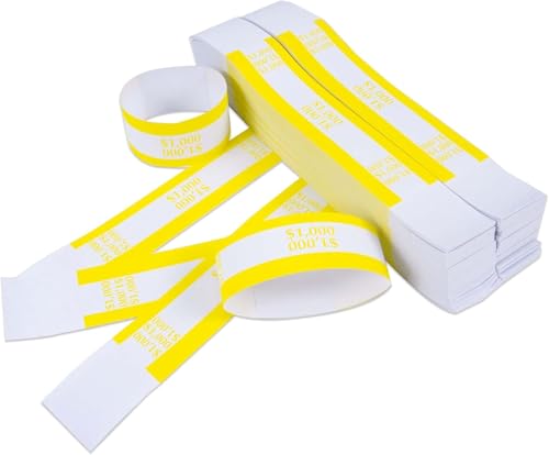 L LIKED Money Band Self Sealing Currency Straps for Bill Wrappers (Yellow $1000-1000 PCS)