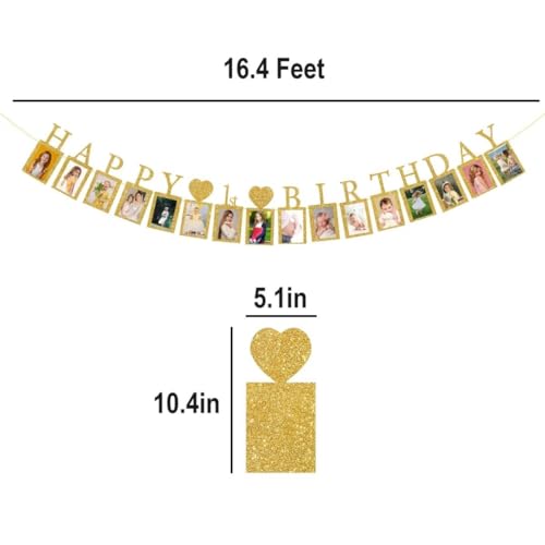 Happy 1st Birthday Photo Banner 1 Year Old Party Decorations, One Birthday Picture Frame Banner First Photo Frame Party Supplies Bunting Decor - image 2