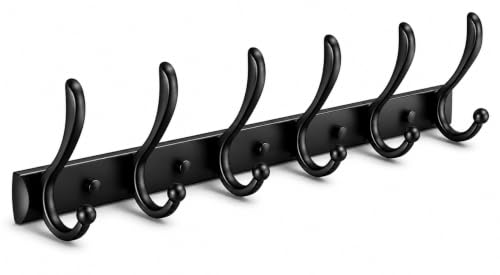 Image of Exclusive Extra Long 40 cm Antique Brass 6 Pin Metal Bathroom Cloth Hooks Hanger Door Wall Robe Hooks Rail for Hanging Keys, Clothes, Towel (1, Black)