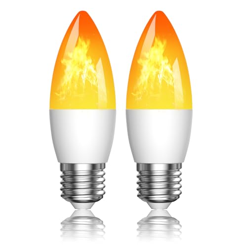 BrightArk Flickering Light Bulbs, 3 Modes LED Flicker Effect Light Bulb, E27 Base Flame Light Bulb with Gravity Sensor, Fire Light Bulbs Halloween Home Party Pack of 2